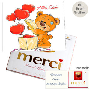 Persönliche Grußkarte mit Merci: Alles Liebe (250 g)