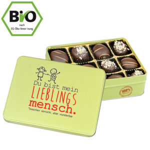 Präsentdose ?Lieblingsmensch? mit Bio Pralinen