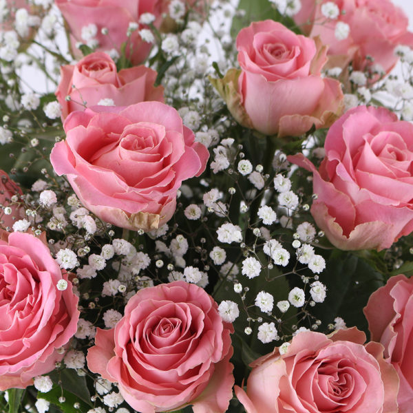 Rosa Rosen mit Schleierkraut - Premium-Rosen (60cm) – Bild 2