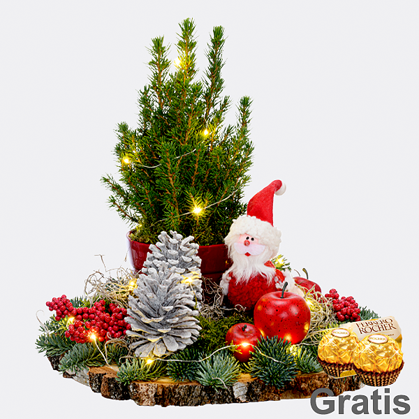 Arrangement Santa mit Lichterkette &