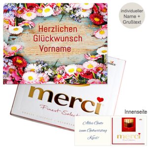 Persönliche Grußkarte mit Merci: Herzlichen Glückwunsch ?Vorname? (250 g)