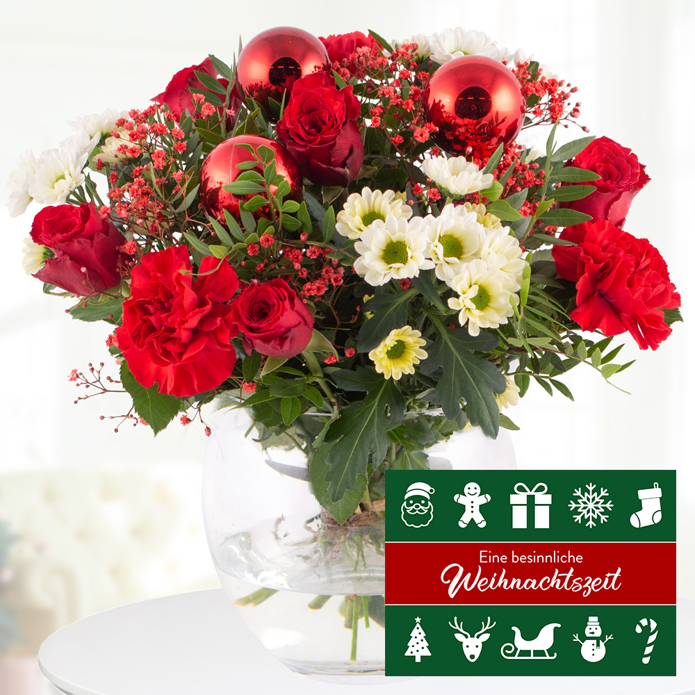 Weihnachtsstrauß Rote Weihnacht + Weihnachtskarte