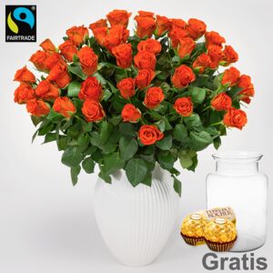 50 orange Fairtrade Rosen im Bund
