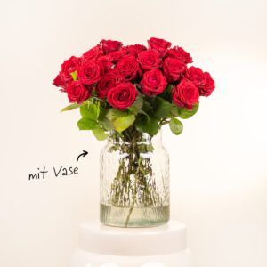 Premium-Rosen in Rot 25 Stiele mit Lieblingsvase L