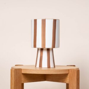 Steingut Übertopf Streifen Braun/Weiß  - 13 cm