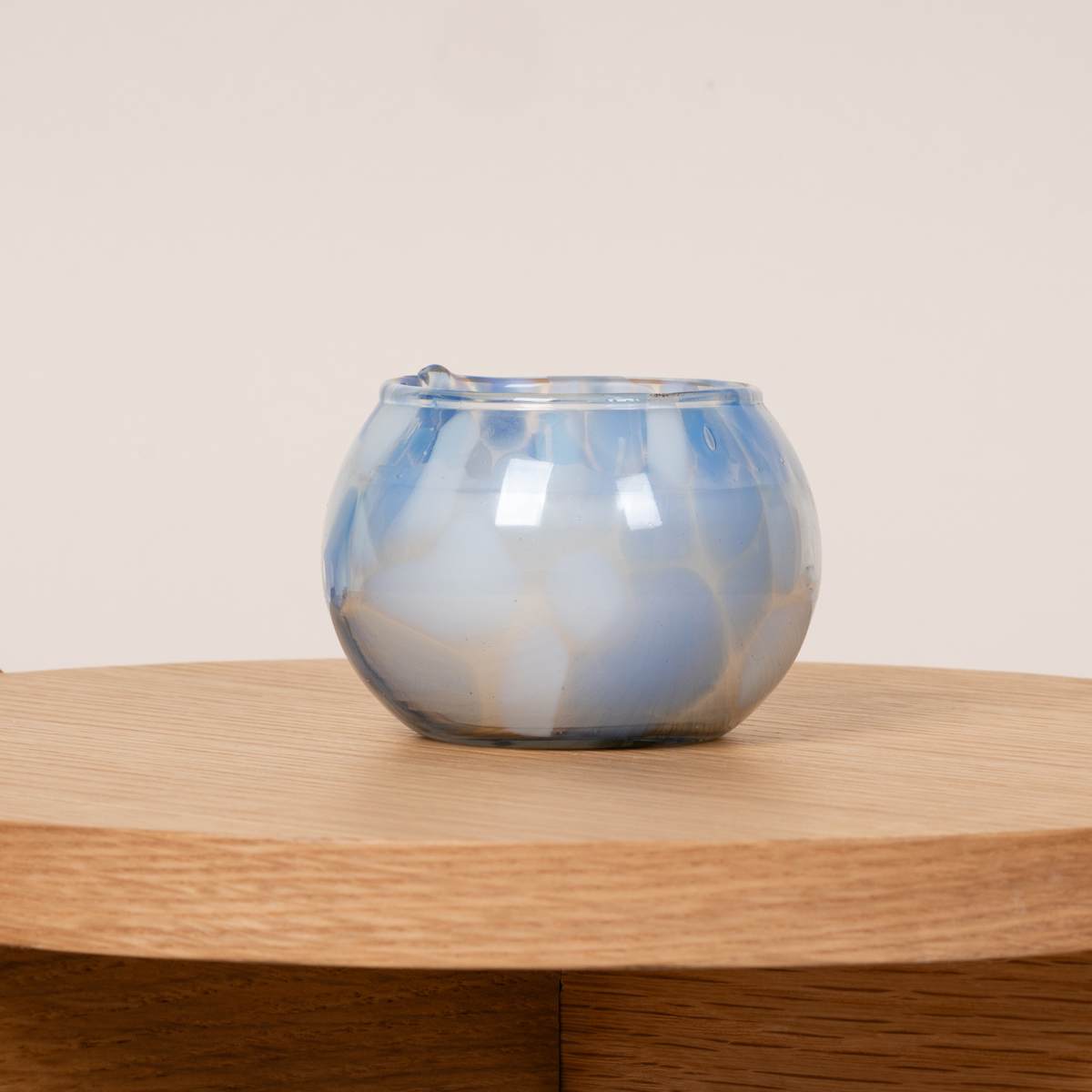 Kerzenglas Rund Konfetti Blau/Weiß