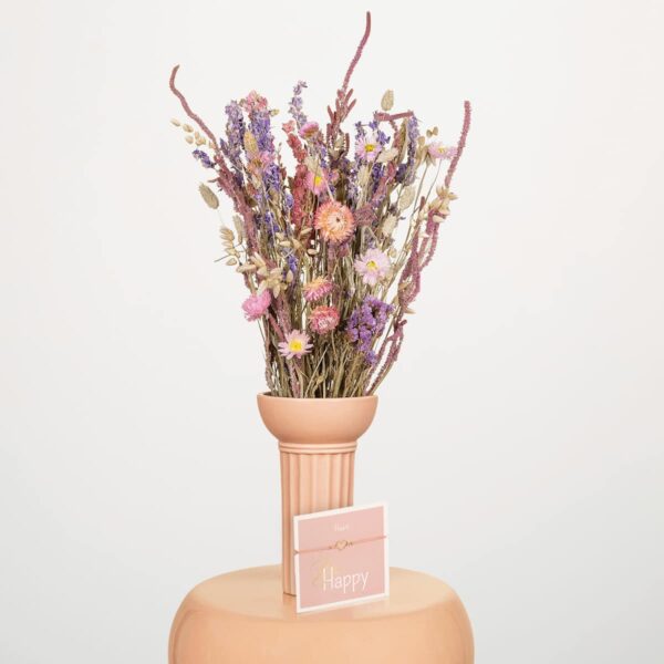 Trockenblumenstrauss Lucky Pink mit Herz-Armband