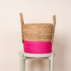 Seegras Pflanzenkorb Natur/Pink - 24 cm