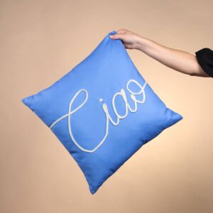 Baumwollkissen Schriftzug "Ciao" Blau