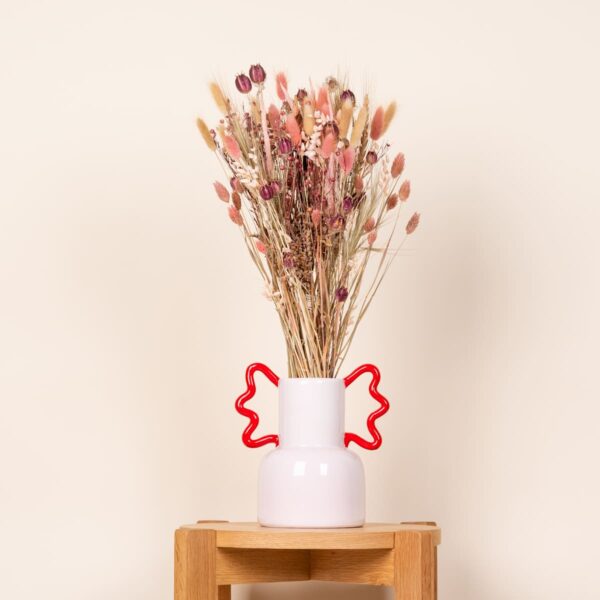 Keramikvase Gezackte Henkel Rosa/Rot