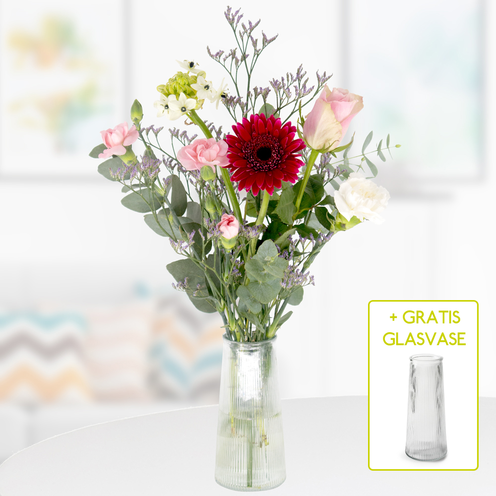Blumenstrauß Pastellgrüße + gratis Glasvase