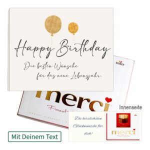 Persönliche Grußkarte mit Merci: Happy Birthday (250 g)
