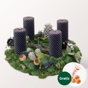 Großer Anthrazitfarbener Adventskranz (Ø 40 cm)