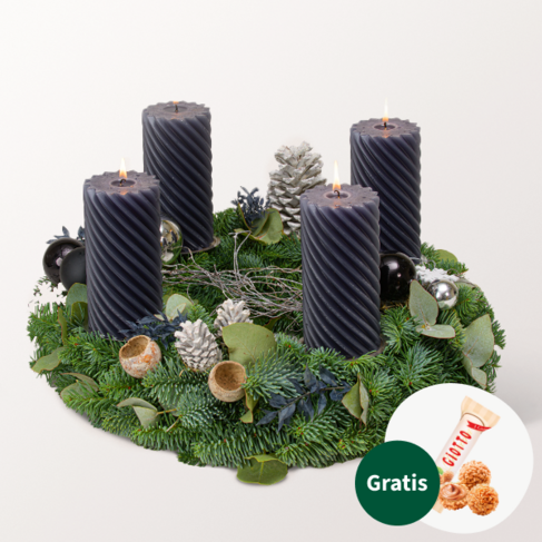Großer Anthrazitfarbener Adventskranz (Ø 40 cm)