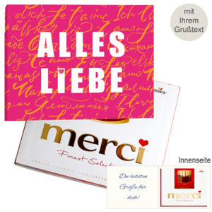 Persönliche Grußkarte mit Merci: Alles Liebe (250 g)