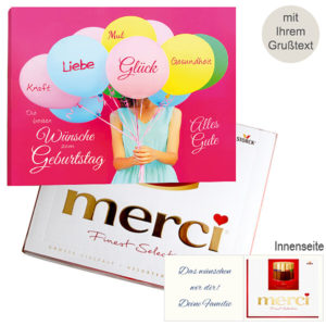 Pers&ouml;nliche Gru&szlig;karte mit Merci: Die besten W&uuml;nsche zum Geburtstag (250 g)