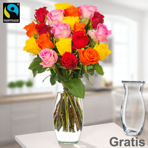 Bunte Fairtrade Rosen im Bund