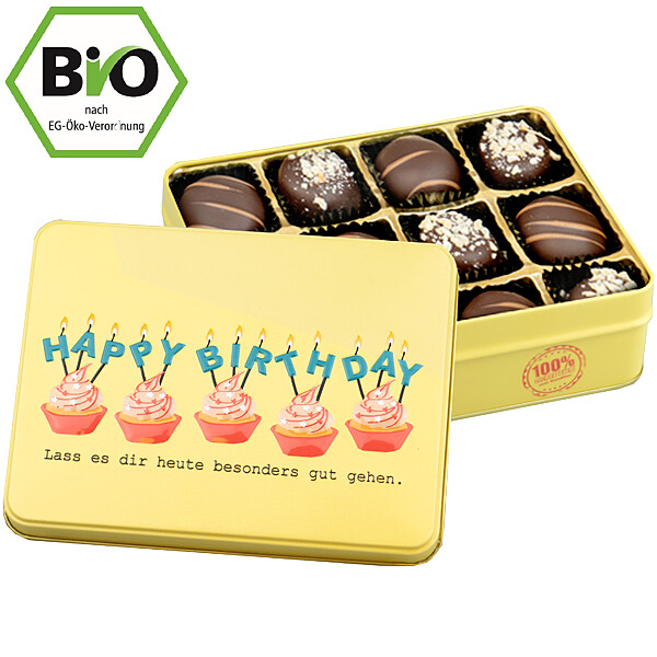 Präsentdose ?Happy Birthday? mit Bio-Pralinen