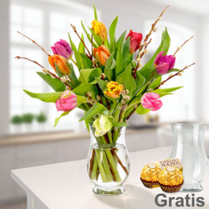 10 Papageientulpen mit Weidenkätzchen