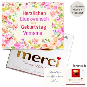 Persönliche Grußkarte mit Merci: Herzlichen Glückwunsch zum Geburtstag ?Vorname? (250 g)