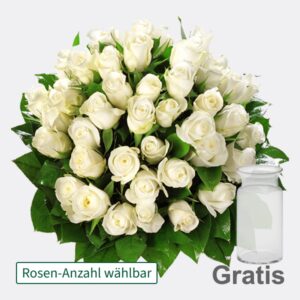 Weißer Rosenstrauß mit Vase