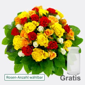 Bunter Rosenstrauß mit Vase
