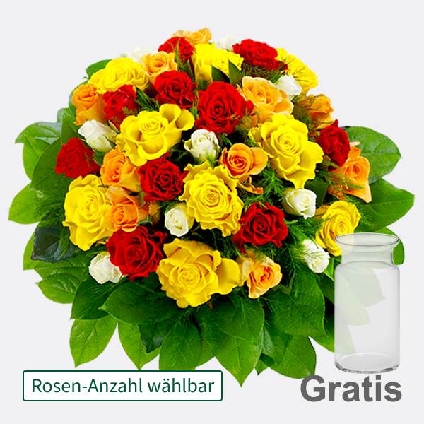 Bunter Rosenstrauß mit Vase