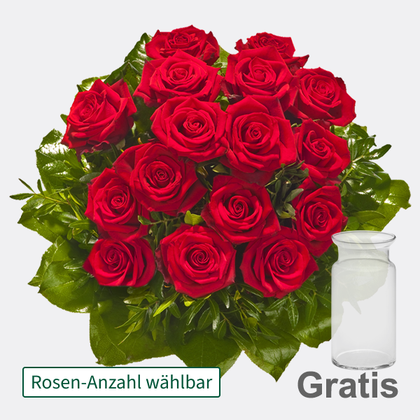 Roter Rosenstrauß mit Vase