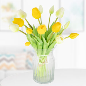 14 Kunsttulpen in Gelb und Weiß