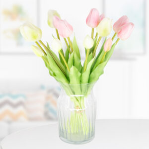 14 Kunsttulpen in Rosa und Weiß