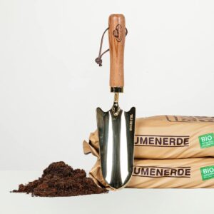 Metall Blumenkelle Holzgriff Goldfarben