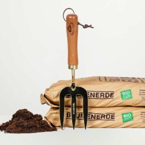 Metall Handgabel Holzgriff Goldfarben