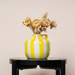Steingut Vase Streifen Gelb/Weiß