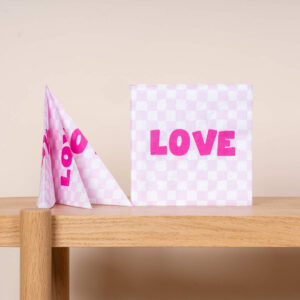 Papierservietten Karomuster Schriftzug "Love" - 20 tlg.