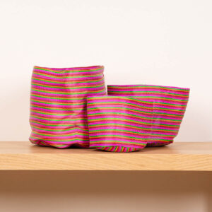 Körbe Gestreift Natur/Rot/Violett 3-er Set