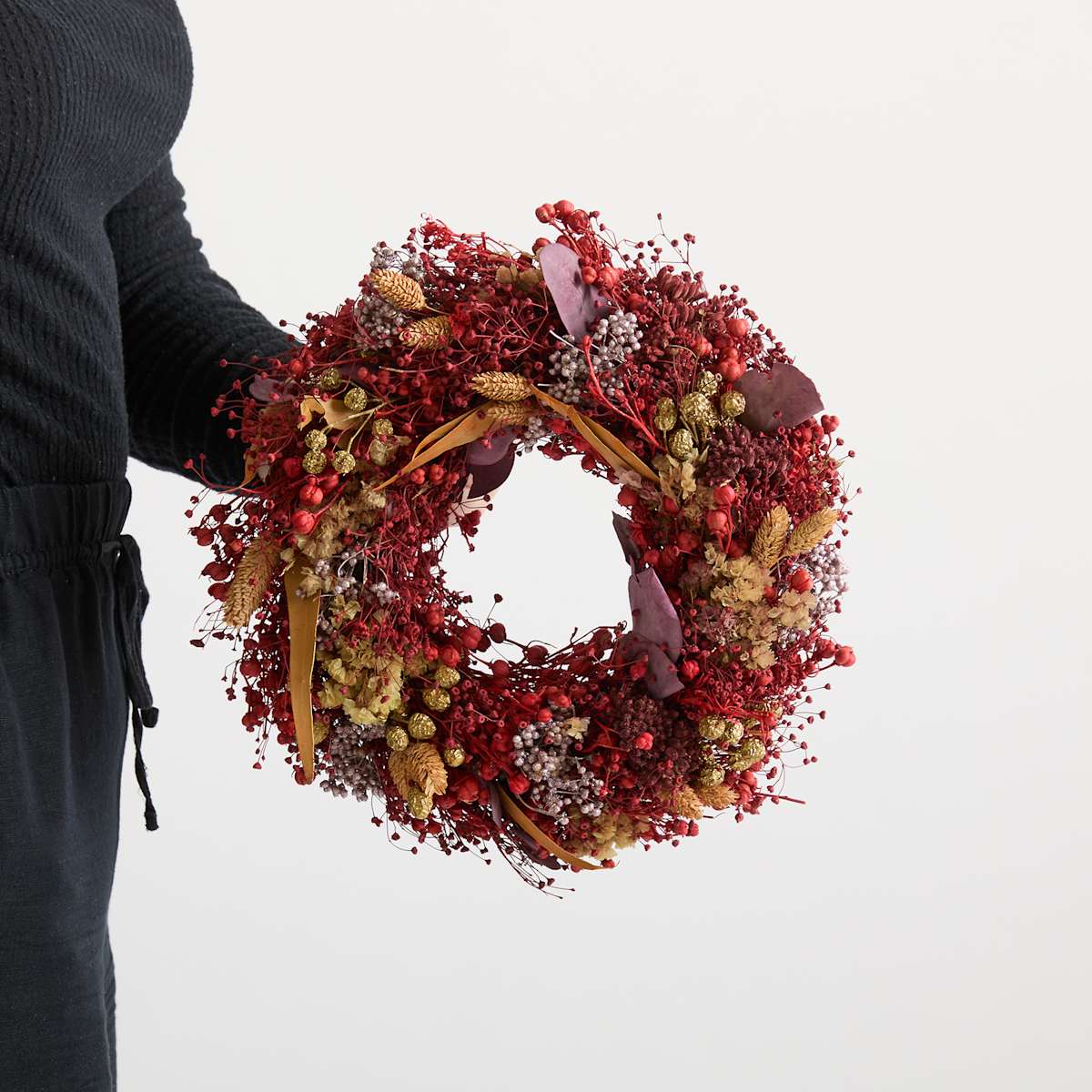 Trockenblumenkranz Apricot/Goldfarben