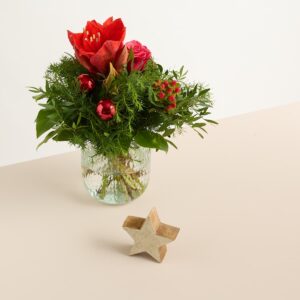 Weihnachtsgruß mit Holzaufsteller Stern Gold