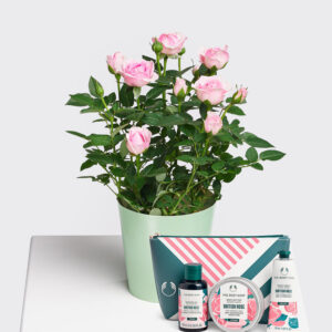 Pot Rose 'Beauty' mit Body Shop Set