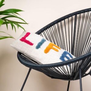 Baumwoll Kissen Schriftzug "Life" Creme