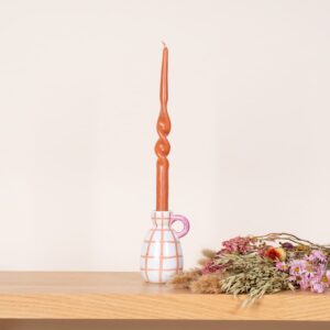 Keramik Kerzenhalter Griff Karo Orange