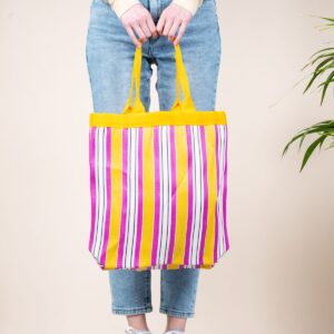 Recycelte Tragetasche Gestreift Violett/Gelb