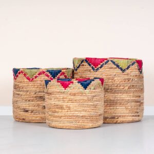 Seegras Körbe Musterdesign Natur/Rot/Blau 3-er Set