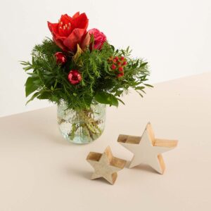 Weihnachtsgruß mit Holz Deko-Sternen