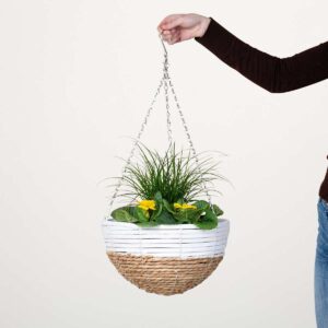 Seegras Hängeampel Weiß/Natur - 28 cm