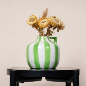 Steingut Vase Streifen Grün/Weiß