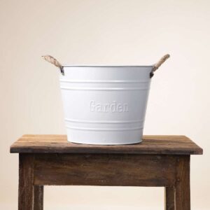 Zink Eimer Schriftzug "Garden" Weiß - 26 cm