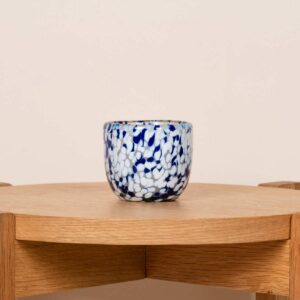 Keramik Kerzentopf Weiß/Blau