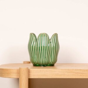 Keramik Übertopf Blattdesign Grün - 14 cm