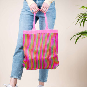 Recycelte Tragetasche Gestreift Violett/Pink