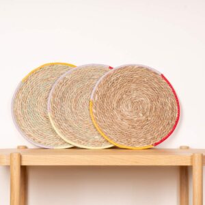 Rattan Tischset Rund Braun 3-er Set